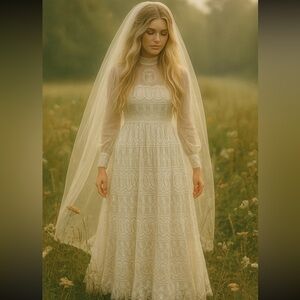 Vintage 1970’s Toutay Bar cream lace dress size XS 36